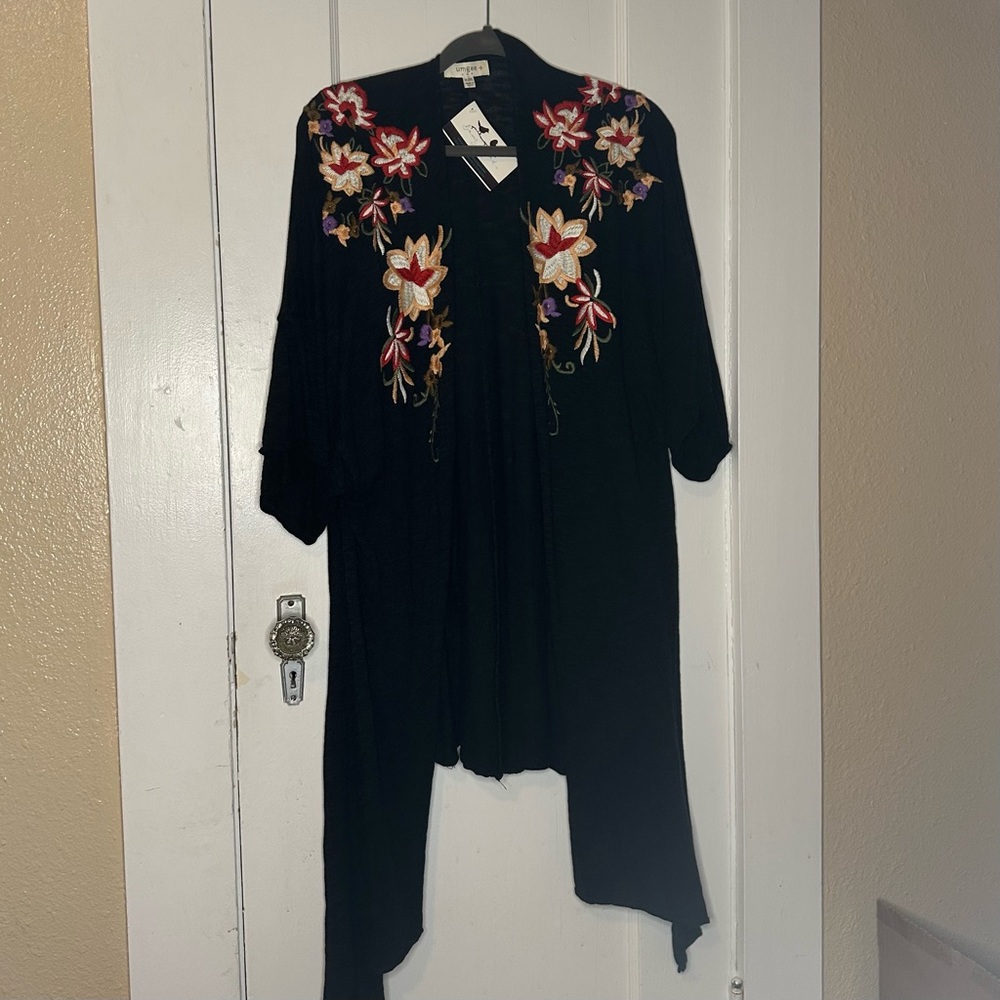 Embroidered Black Cardigan